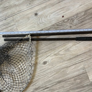 Vintage fishing landing net wood handle cotton cloth net 11x24