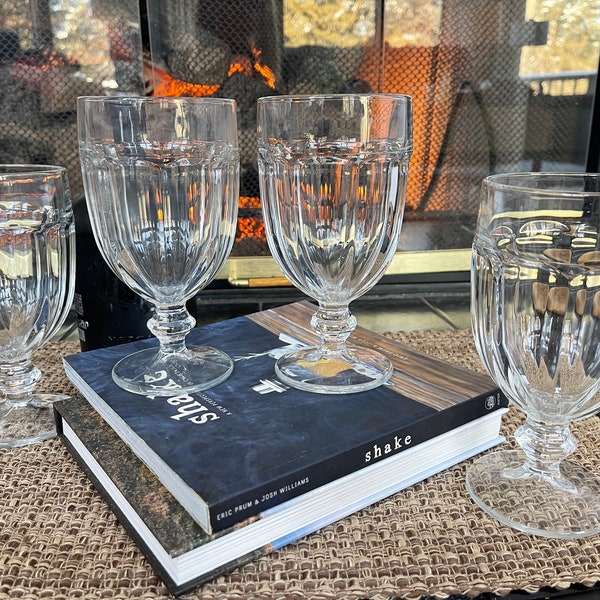 Set 4 Vintage Gibraltar Duratuff Glass Goblets Libbey Retro Made in USA Discontinued Dinner Party Clear Iced Tea