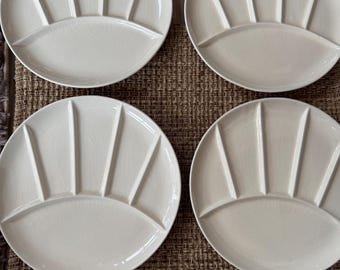 Set 4  Racelette or Fondue Divided Hors D'Oeuvre Appetizer Serving  Plate White Fun Dinner Party