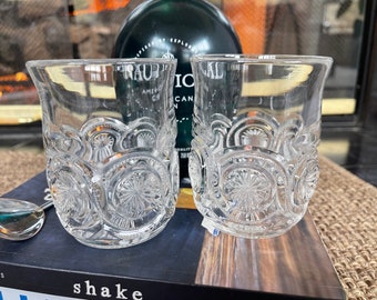 Yes Girls Like Bourbon PINWHEEL ECLECTIC Vintage Style Modern Cut Crystal Design Set of 2 Old Fashioned Lowball Whiskey Cocktail Bar Glasses