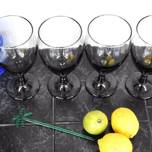 Vintage Smokey GRAY Wine Goblets or Cocktail Glasses Beautiful Classic Heavy set of 4 stemmed Perfect for a Classy Gin and Tonic