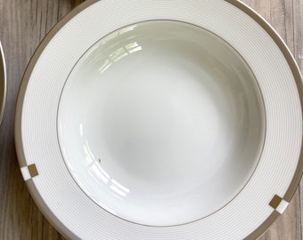 MIKASA Invitation Platinum Soup/salad Bowls Set 2 -   8.5 inches wide Stunning White Art Deco Style Design