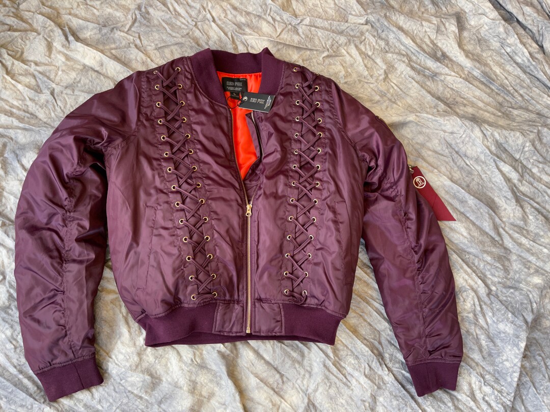 Vintage Red Fox Braided Wine Color Jacket Coat Size Large Retro New