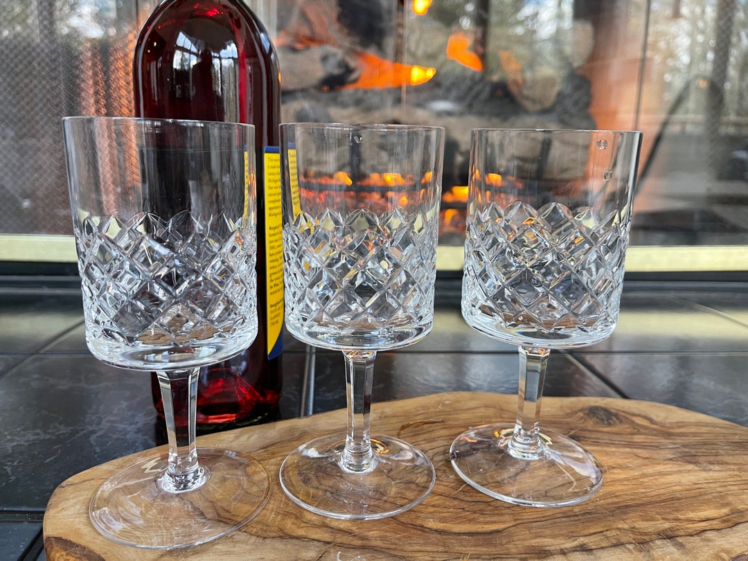 Vintage Set 3 DIAMOND PATTERN Cocktail Glasses Glass Water Wine Goblets ...