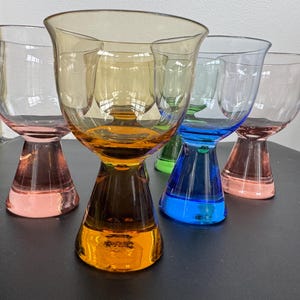 Postmodern Y2K Cocktail Glasses Set of 6 Color Block Stemware Retro Martini Glasses Colored Barware