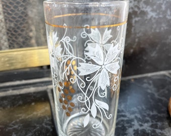 Vintage Set 5 Federal Glass Mid Century JUICE White and old Pattern Cocktails Water Juice Unique Fun Old School Like MOM had