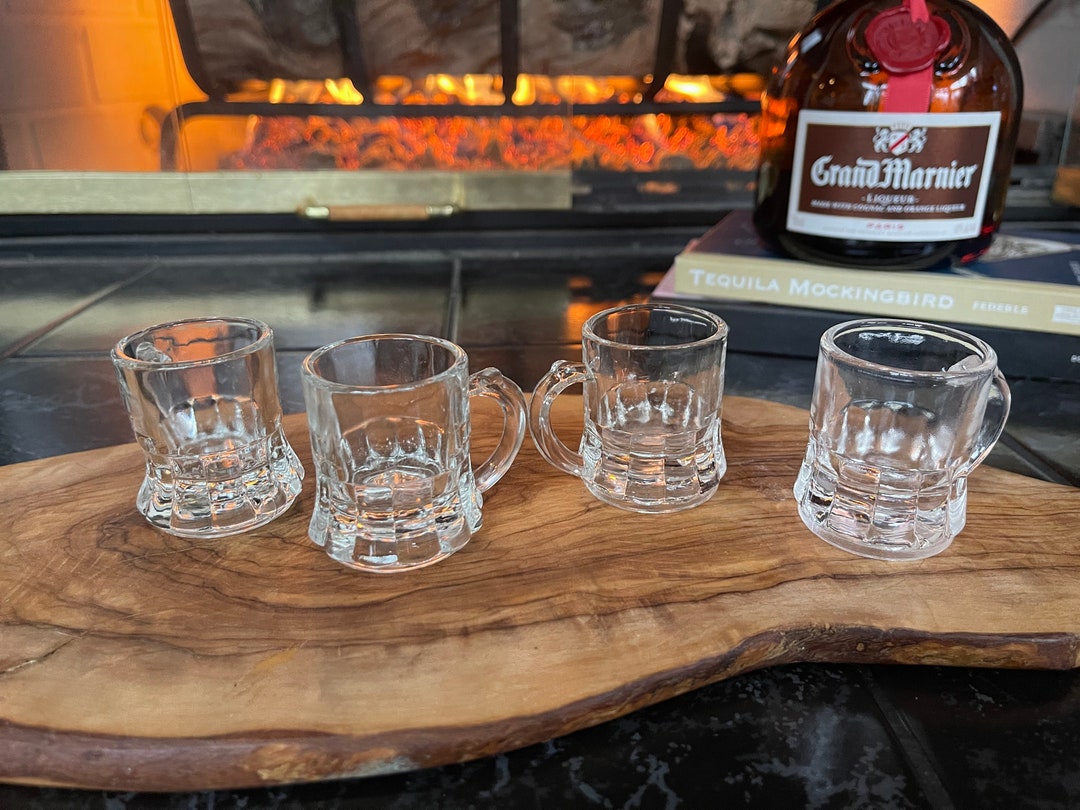 4 Fun Vintage GLASS MINI BEER Glasses Beer Lager Ale Porter Man Cave