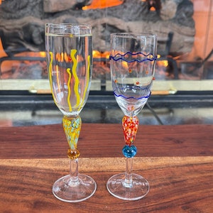 Vintage CRAZY SWIRLS Cordial or Shot Hand Blown Glasses Bougie Funky Yellow  Green Blue Cocktail Amazing Retro Atomic X - Etsy