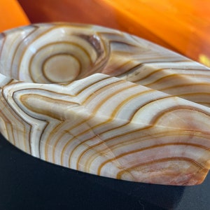 Incredible Banded Agate Cigar Ashtray HEAVY Retro Barware Smoking Stunning Geology Rock Stone