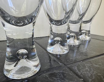 7 Kosta Boda Glass Pyramid Pattern Wine or Water Glasses Vintage