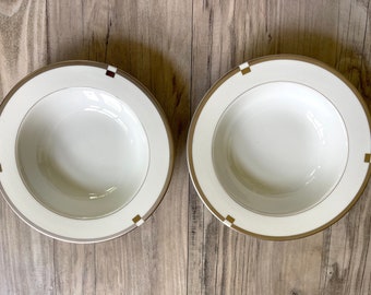 MIKASA Invitation Platinum Cereal/salad Bowls Set 2 -   7 inches wide Stunning White Art Deco Style Design