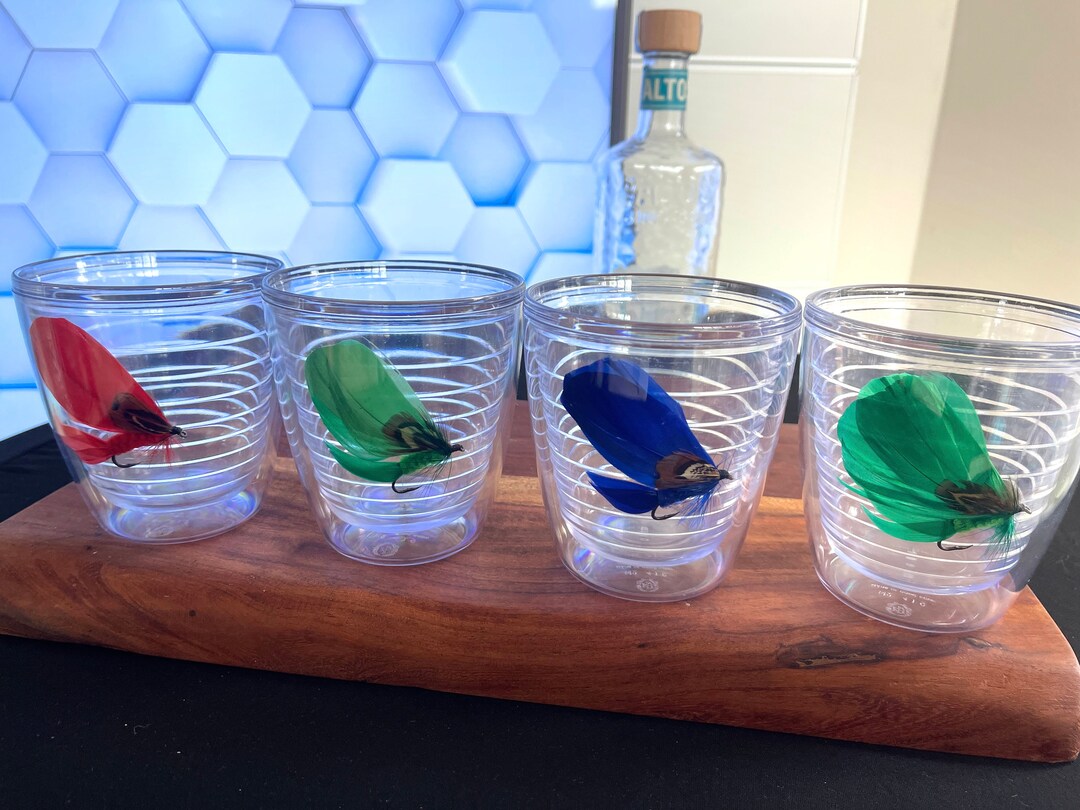 Old School Tervis Tumbler Fly Fishing Set 4 Tumblers Plastic Double