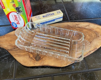 Square Vintage Glass Large Scallop Edge Butter Dish Like Mom Had Can Hold One Pound of Butter