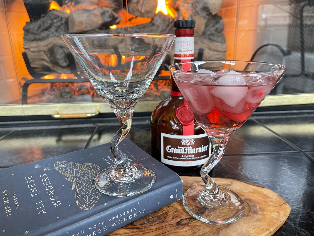 Vintage ZIG ZAG Bent Crooked Stem Set 2 Martini Glasses Retro Post