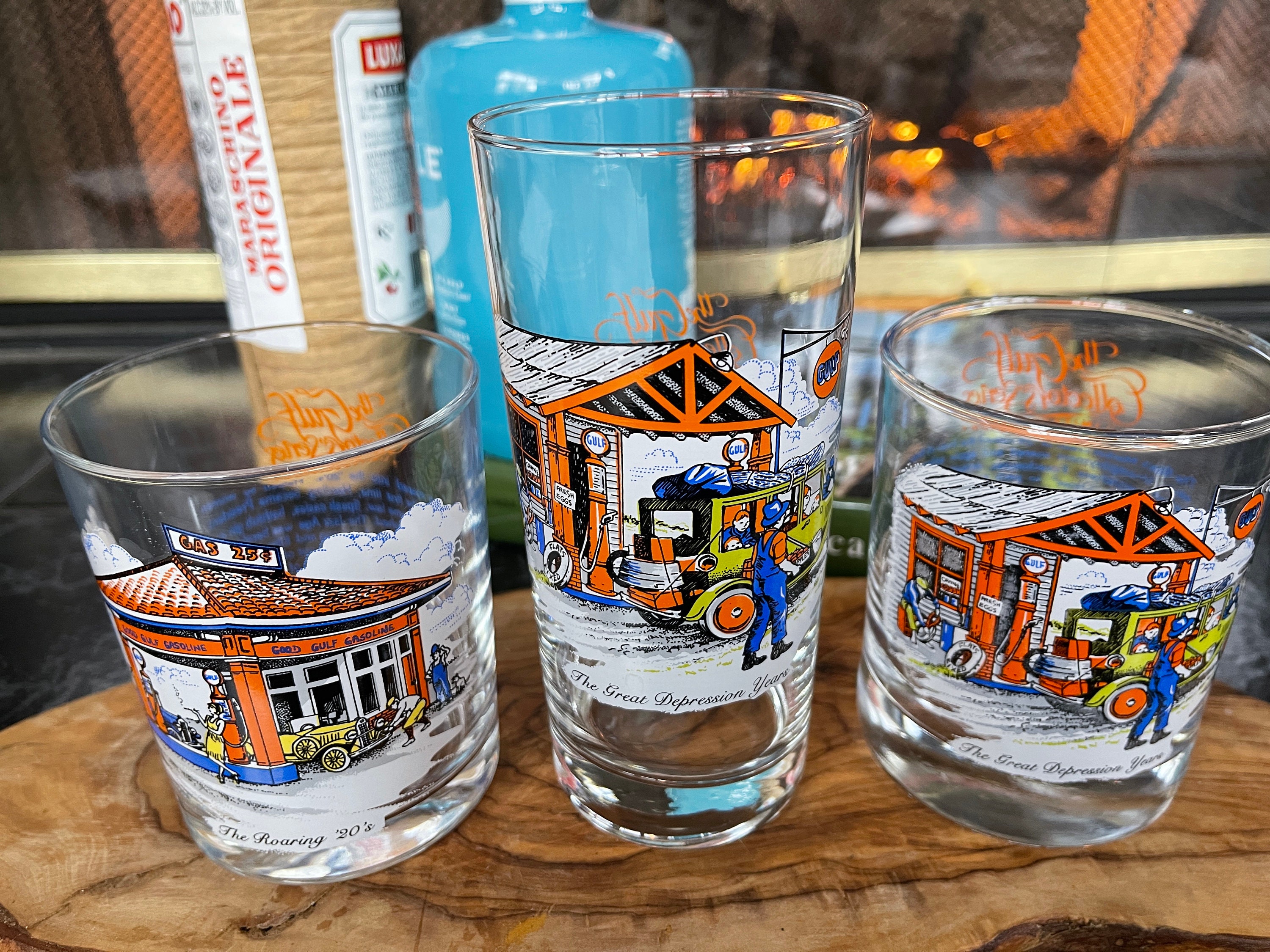 GULF OIL Vintage Rocks Glasses and One Tumbler Collectors Series