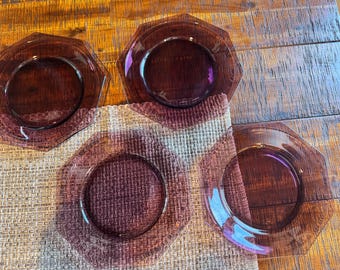 Vintage Hazel Atlas Moroccan Amethyst Octagonal Dinner Plates – Set of 4 – 9.5″ Purple Glass