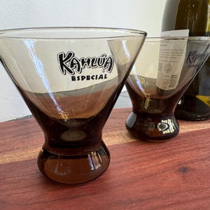 Pair Stemless KAHLUA ESPECIAL Glasses Great for White Russians Fun Funky Cocktail