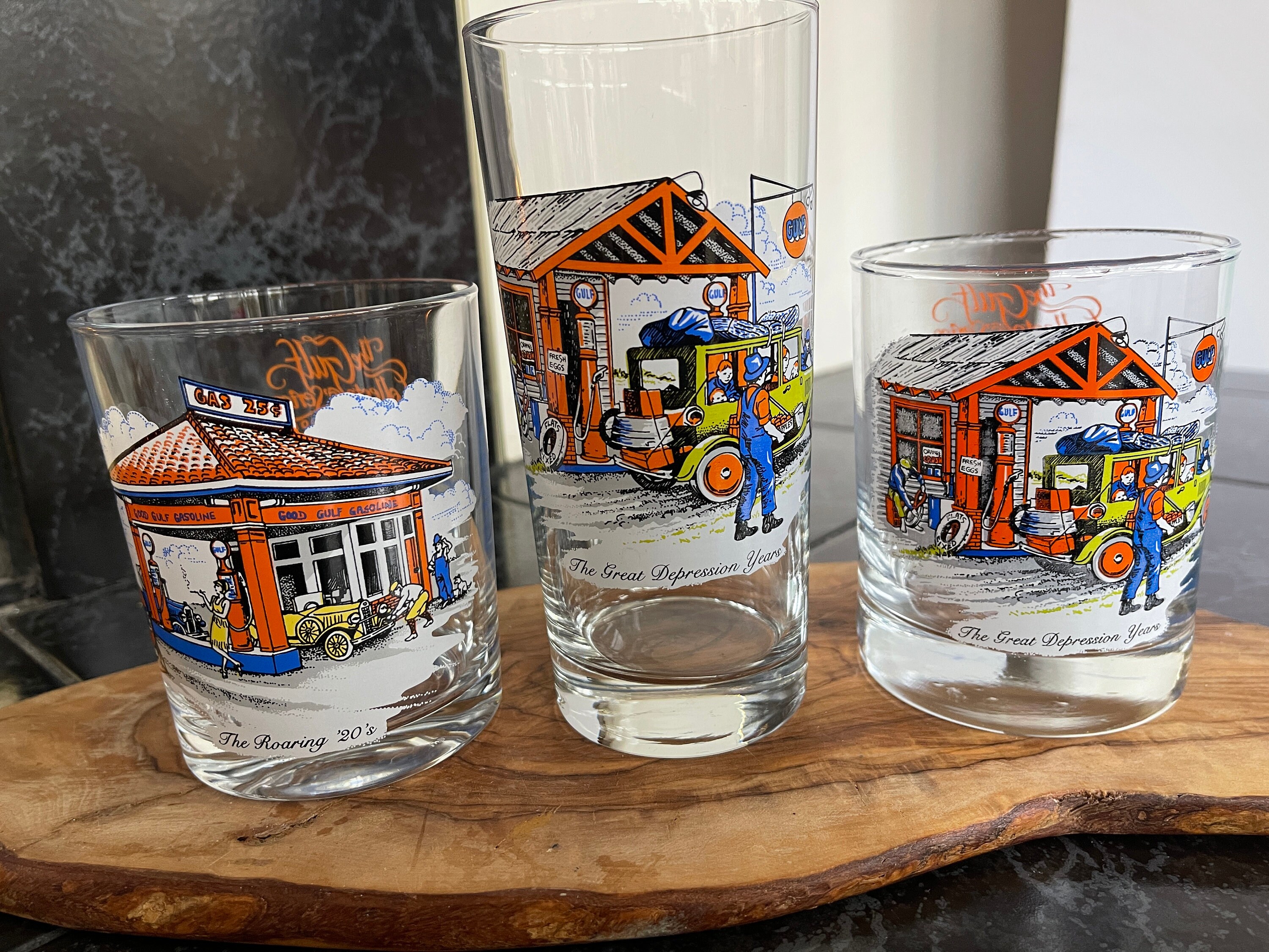 GULF OIL Vintage Rocks Glasses and One Tumbler Collectors Series