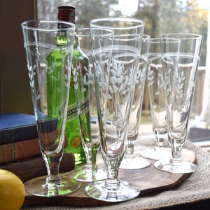 RARE WHEAT Etched Set 6  Footed Pilsner  Glasses Beer Lager Ale Porter Man Cave Mug Tavern Pub