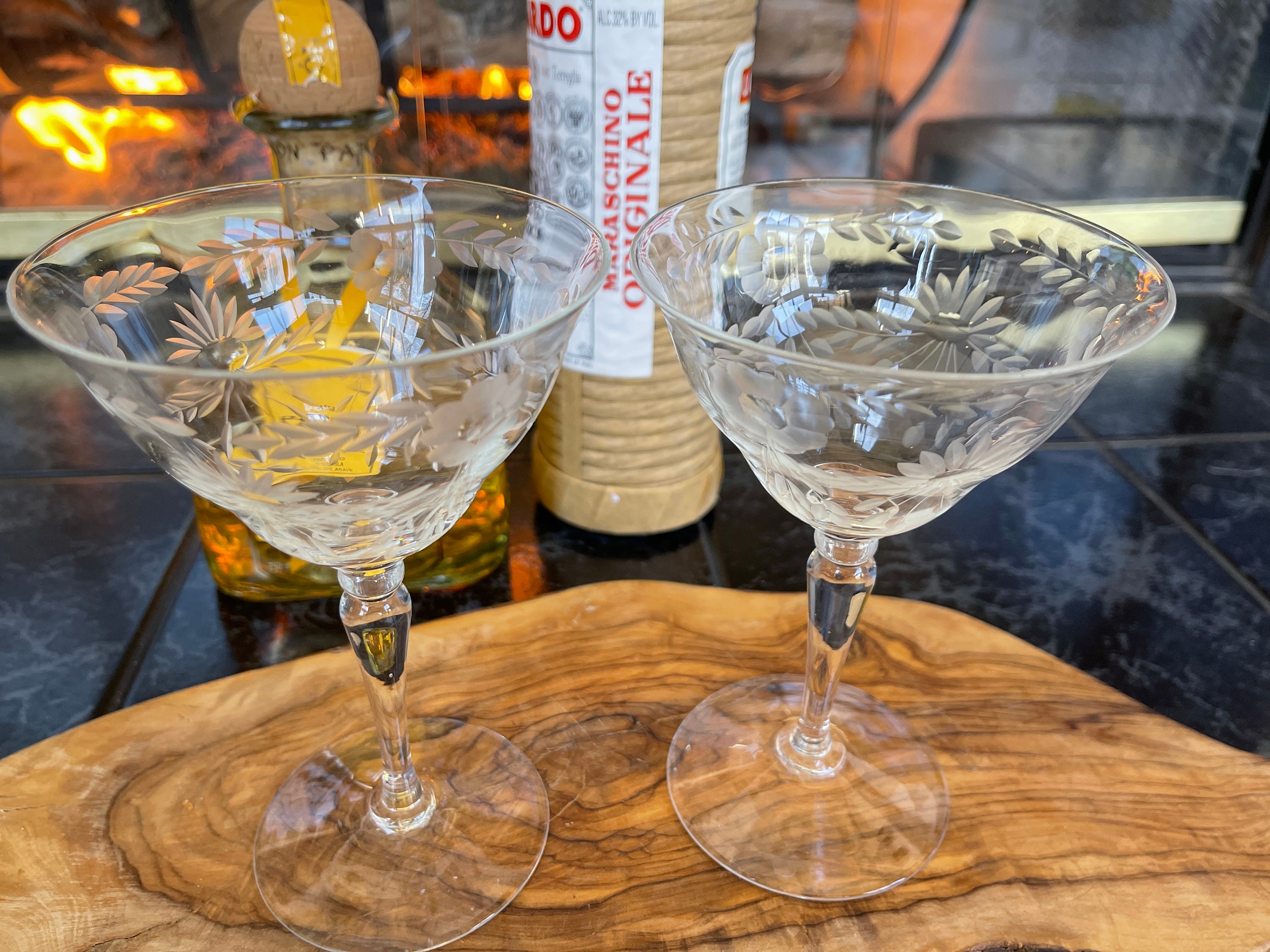 Elegant Etched Botanical Floral COUPE MARTINI Mid Century 1950 Etsy