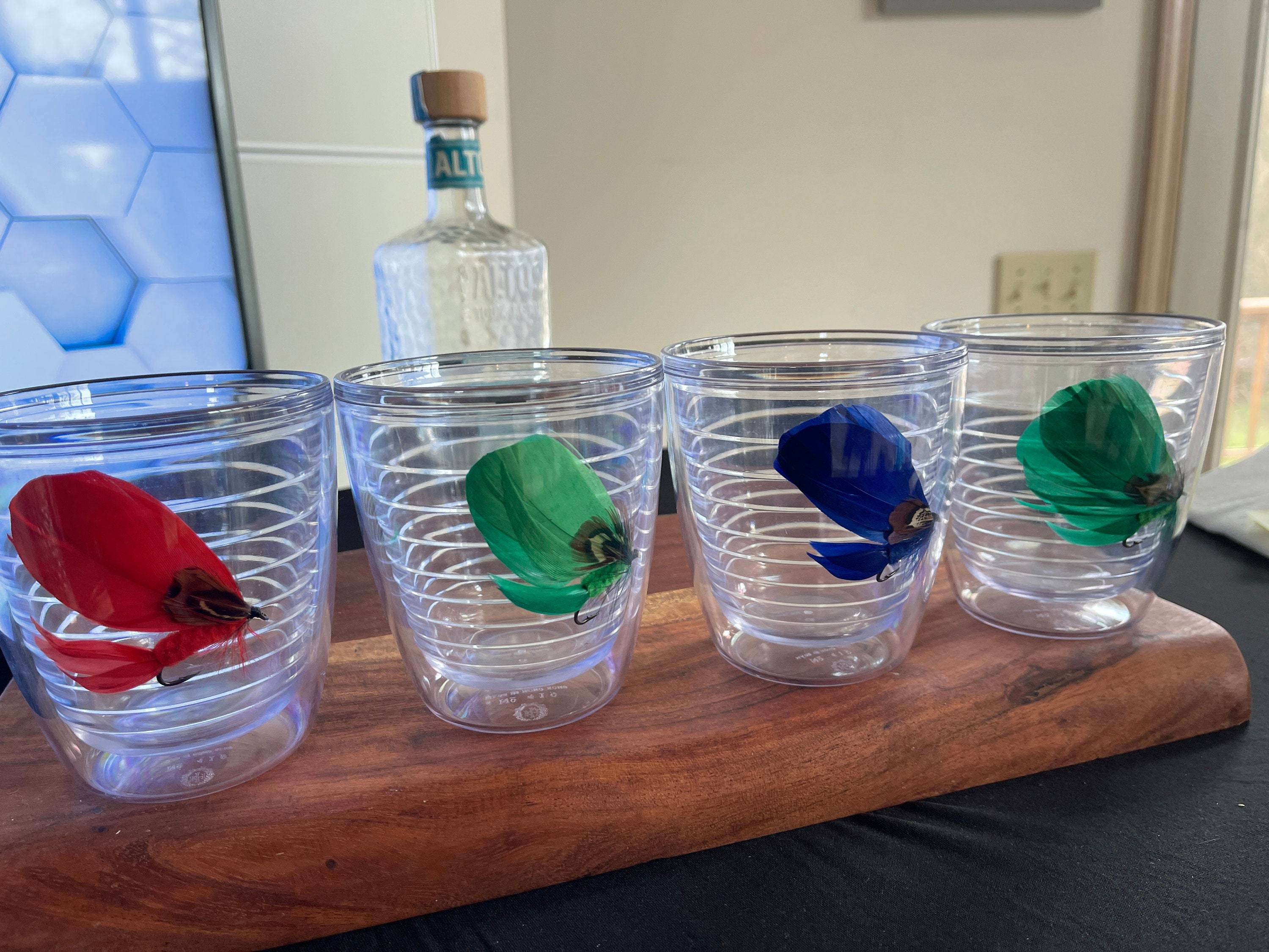 Old School Tervis Tumbler Fly Fishing Set 4 Tumblers Plastic Double