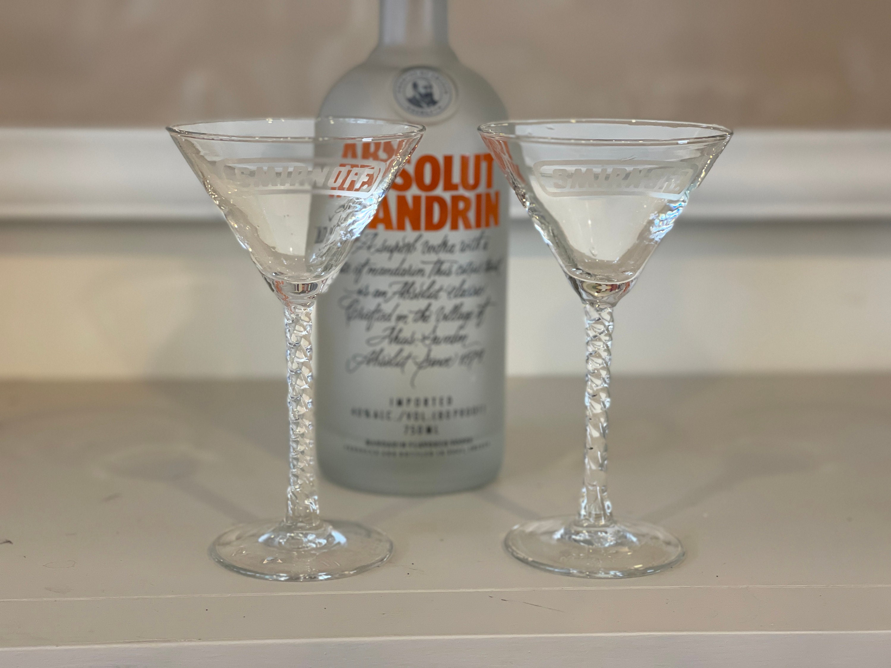 SMIRNOFF Braided Stem MARTINI Straight up Glasses Set of 2 Etsy