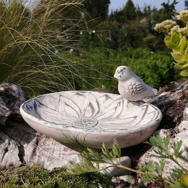 Bol d'eau pour bain d'oiseaux, décoration de jardin en béton, statue de bien-être en pierre artificielle