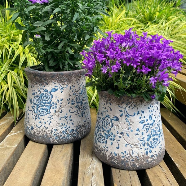 Pot de fleurs en béton pour maison de campagne sans trou, aspect usé