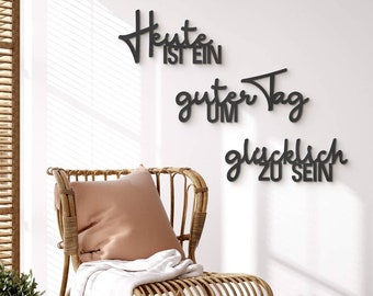 glücklicher Holz Schriftzug Holzdeko Wohnzimmer Wandbild Deko Buchstaben