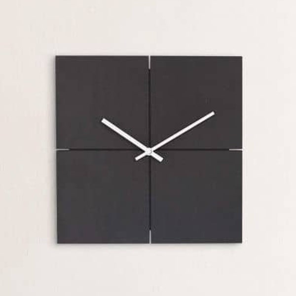 Retro schwarz weiß Wanduhr Holz 30cm groß geräuschloses Uhrwerk ohne Ticken