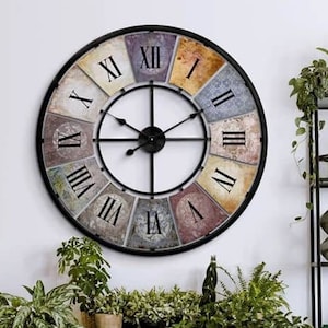 Reloj de pared de metal XXL Reloj de metal vintage urbano sin tictac 80 cm