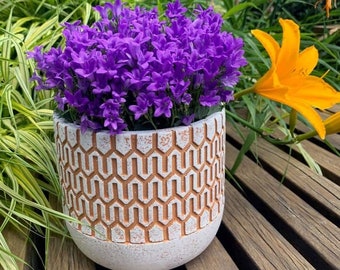 Honeycomb planter concrete look flower pot minimalist shabby chic