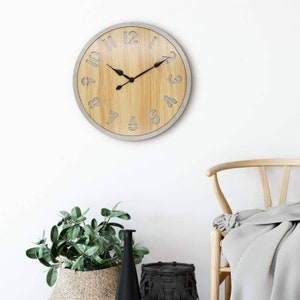 Wooden concrete look wall clock without ticking noises XL shabby chic wooden clock