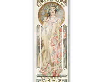 Affiche rétro sur verre artiste Mucha Art Nouveau Nostalgia Moët Chandon Dry Imperial