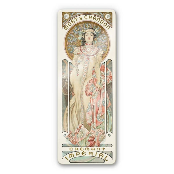Affiche rétro sur verre artiste Mucha Art Nouveau Nostalgia Moët Chandon Dry Imperial