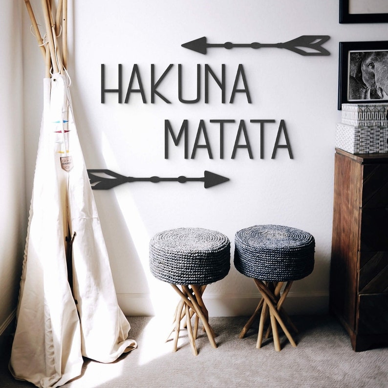 Wood lettering Hakuna Matata arrows wooden decoration living room wall picture boho decoration MDF in Anthratzit