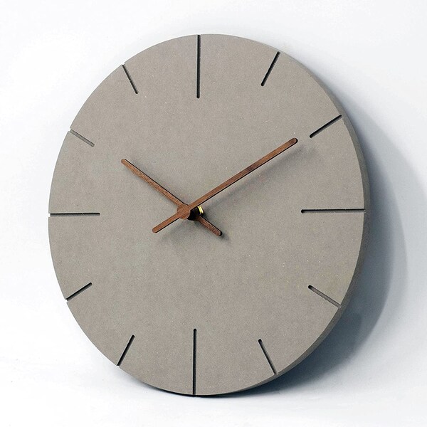 Vintage wooden wall clock silent quartz movement retro decorative clock living room concrete grey