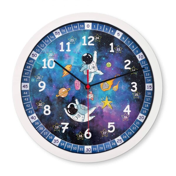 Astronaut Lernuhr Kinder Wanduhr ohne Tickgeräusche Jungen Kinderzimmer Wanddeko 30cm Planeten Weltall Uhr Sterne