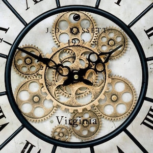 Large wall clock vintage rotating gears quiet XXL living room glass wall clocks without ticking noises image 3
