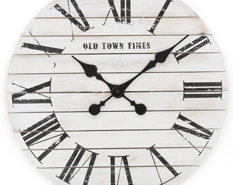 Reloj de pared grande de 45 cm para casa de campo, reloj vintage decorativo bohemio sin tictac, relojes de pared retro de madera XL Shabby Chic