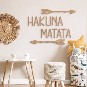 Wood lettering Hakuna Matata arrows wooden decoration living room wall picture boho decoration image 1