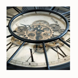 Large wall clock vintage rotating gears quiet XXL living room glass wall clocks without ticking noises image 4