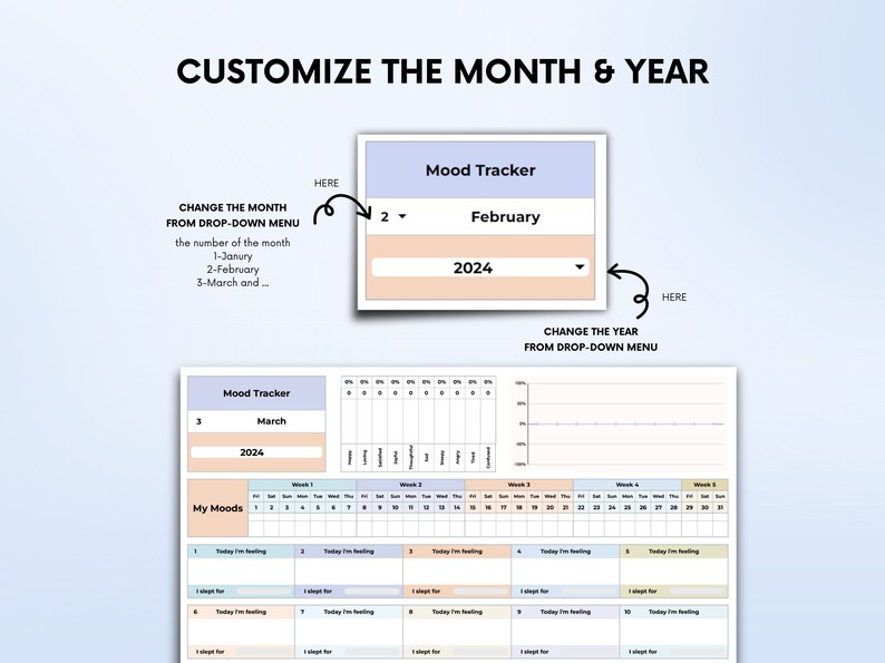 Daily Mood Tracker Spreadsheet: Google Sheets Template (digital ...