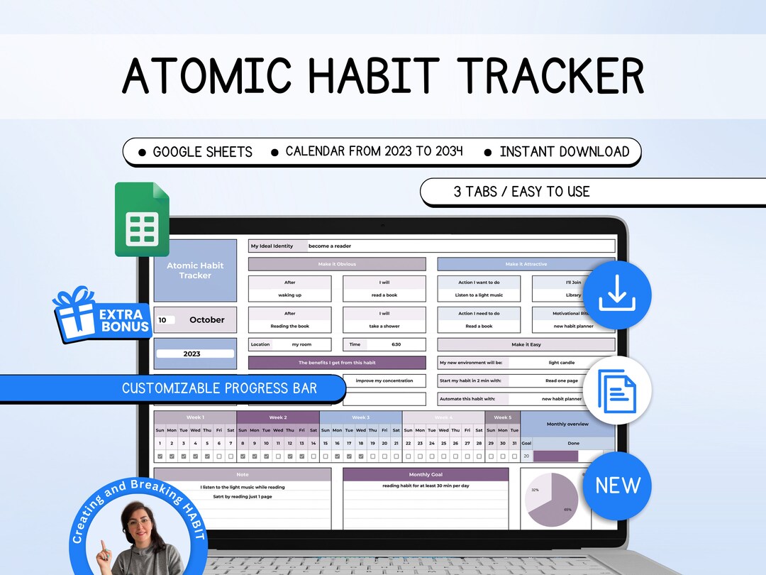 Everyday Habit Tracker for Laptop and PC, Google Sheet Habit