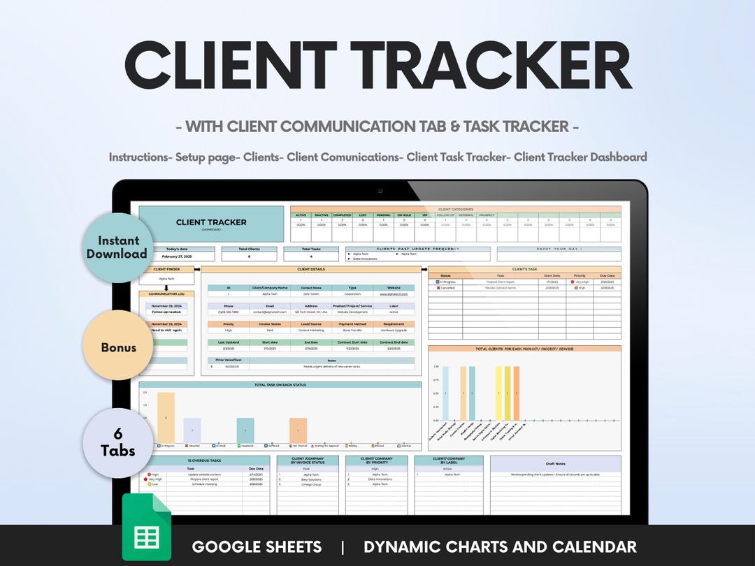 Client Tracker Google Sheets Template: Small Business CRM (digital ...
