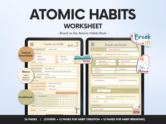 Atomic Habit Planner: Digital Worksheet, Roadmap & Stickers (PDF Download A4 Size)