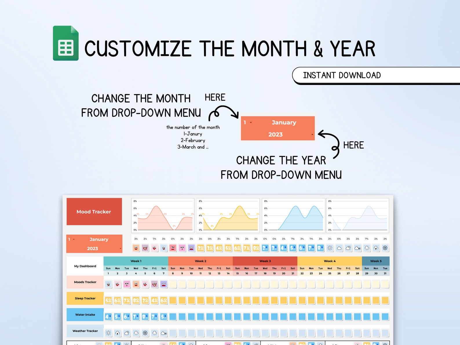 Digital Mood Tracker Spreadsheet: Google Sheets Template (digital ...