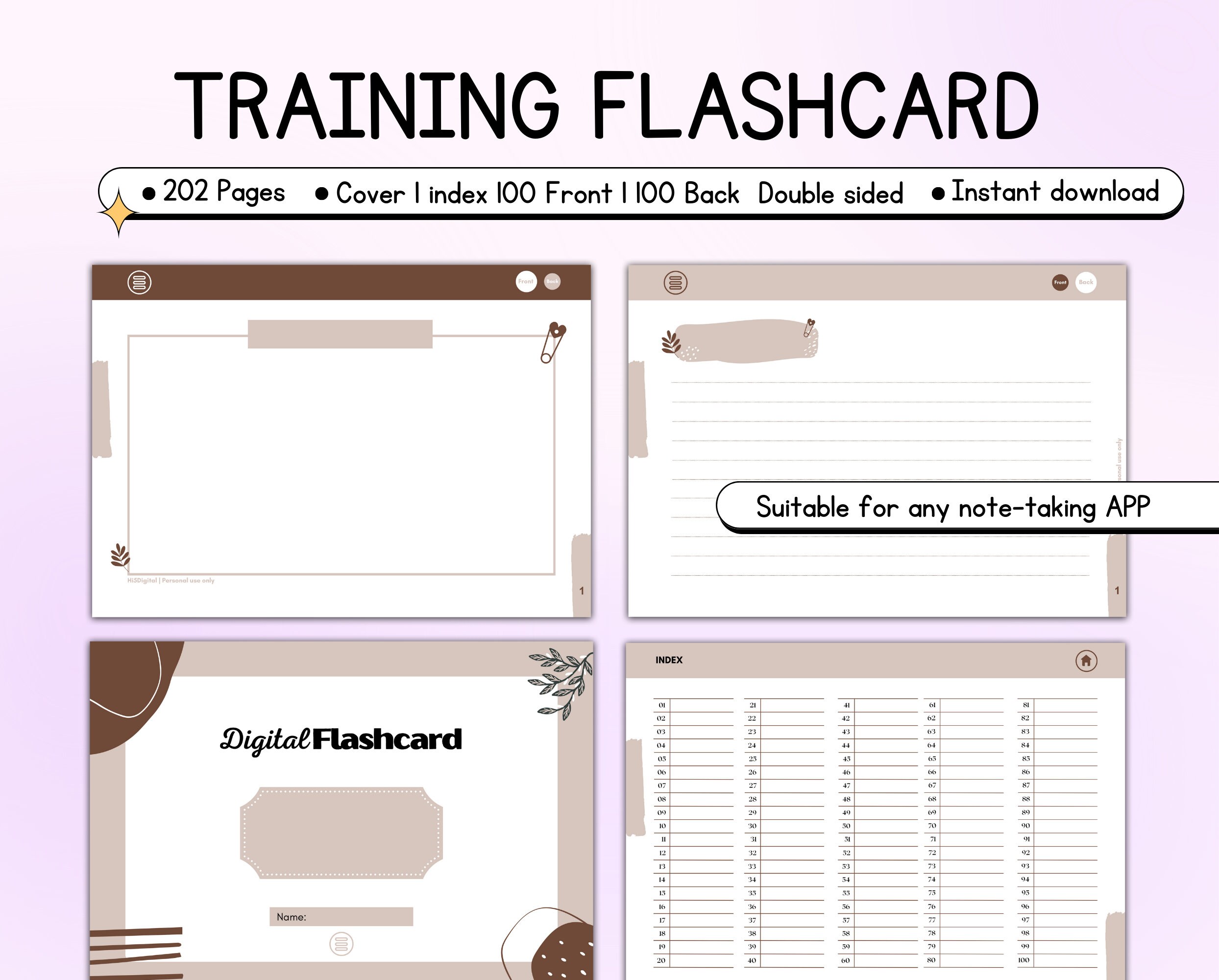 TRAINING FLASHCARDS Pdf Student Note Taking Templates Study Etsy