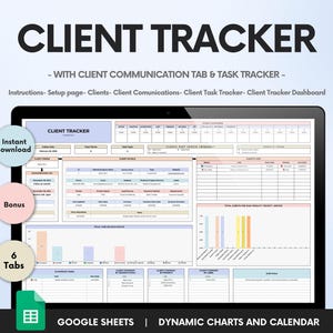 CRM Client Tracker Google Sheets Client Spreadsheet Template Editable Client Task Tracker Lead Management Google sheets Template