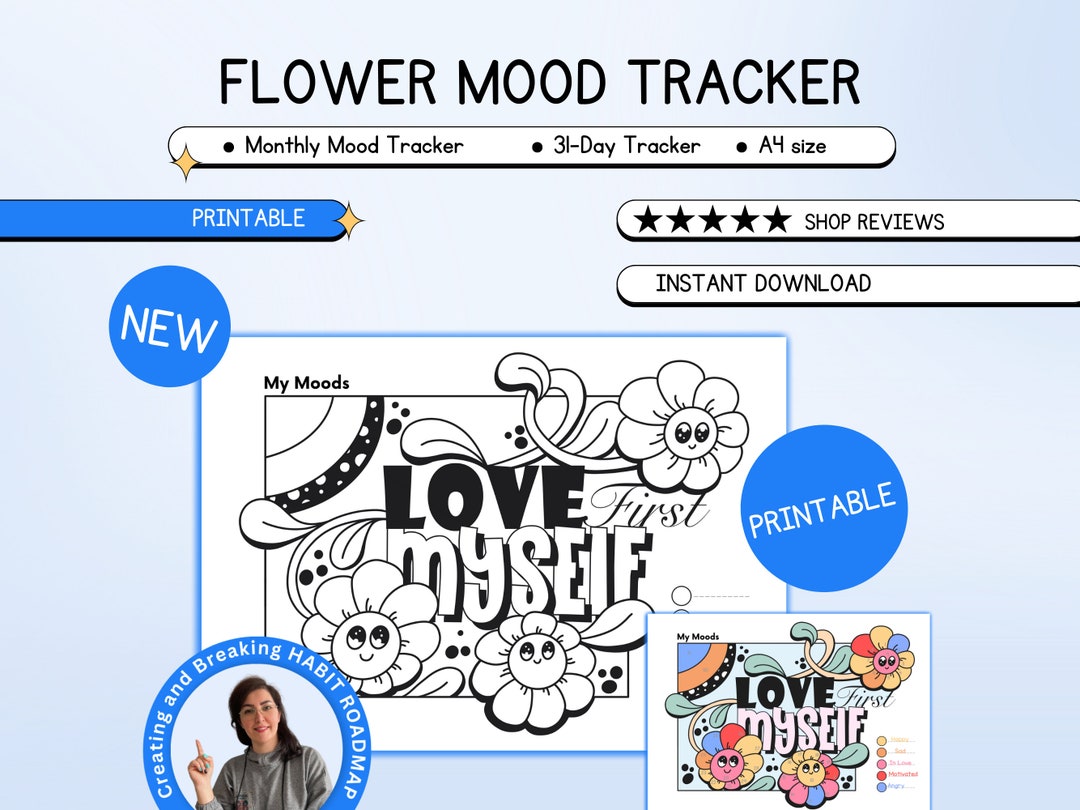 Flower MOOD TRACKER Printable Daily Mood Tracker Template Etsy
